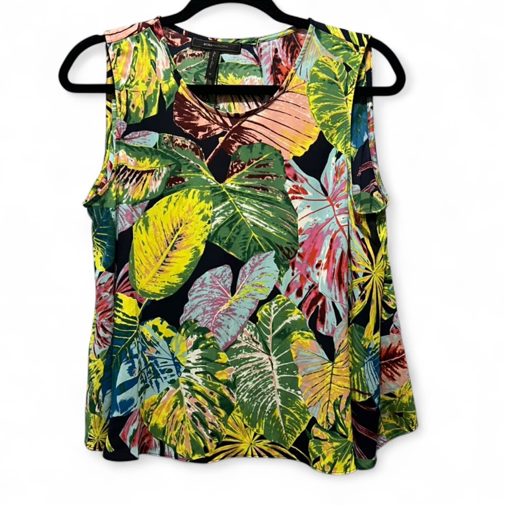 BCBG Tropical Leaf Print Sleeveless Top - NWOT - Picture 3 of 9